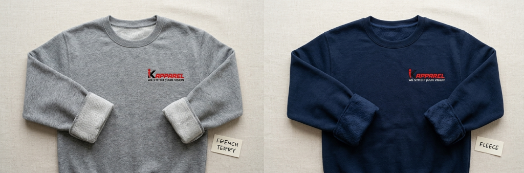 French terry vs fleece fabric comparison for custom sweatshirts