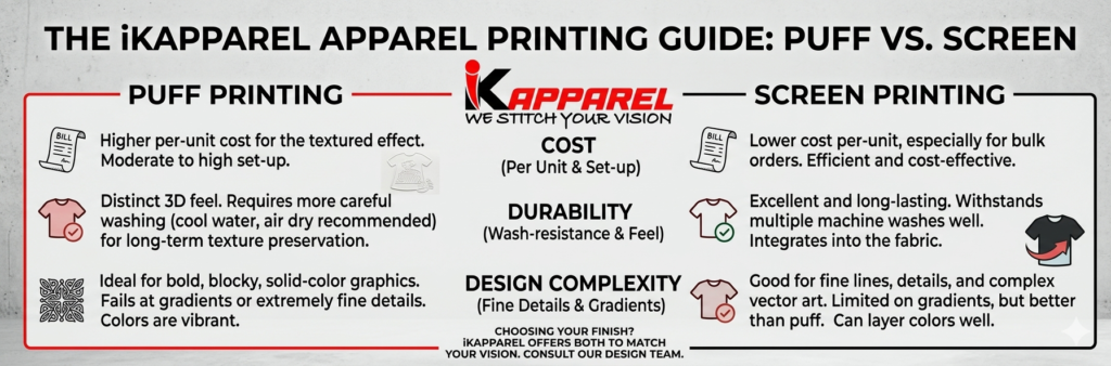 puff print and screen print comparison checklist for brands