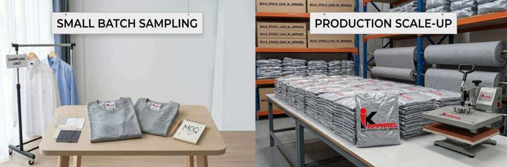 small batch test order for USA startup apparel brand before scaling production