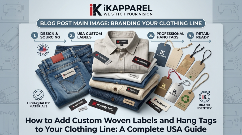 woven label versus hang tag comparison for clothing brands.