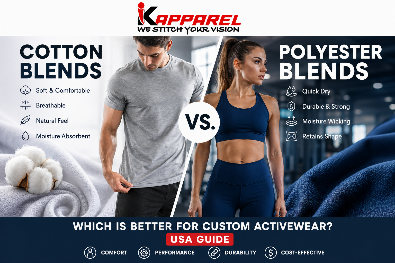cotton vs polyester blend activewear fabric comparison