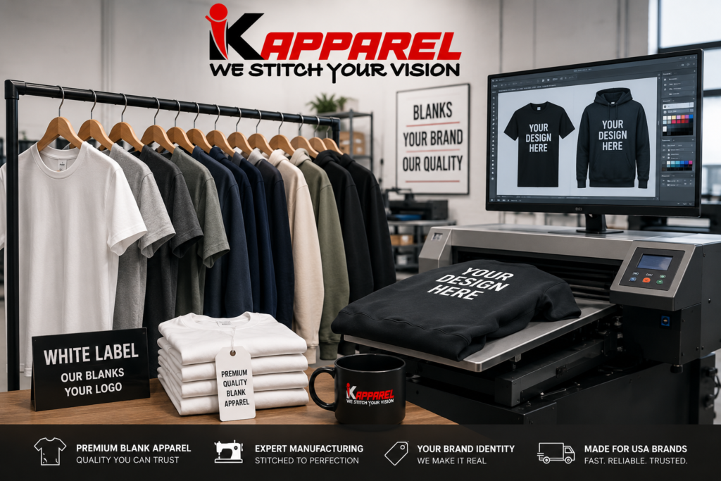 custom printing on white label blank apparel