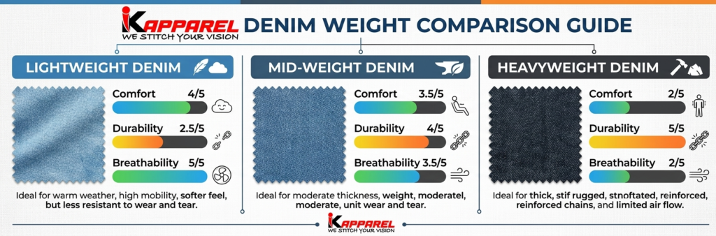 denim weight comparison chart for custom shorts