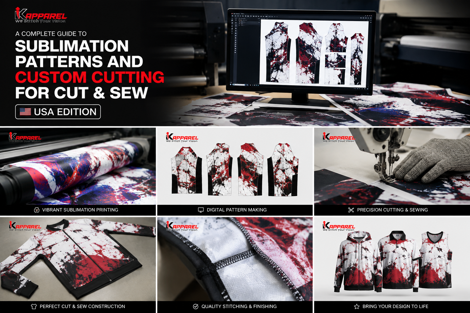 sublimation patterns and custom cutting for cut and sew